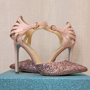 Avery Betsey Johnson Blush Satin Glitter Heels